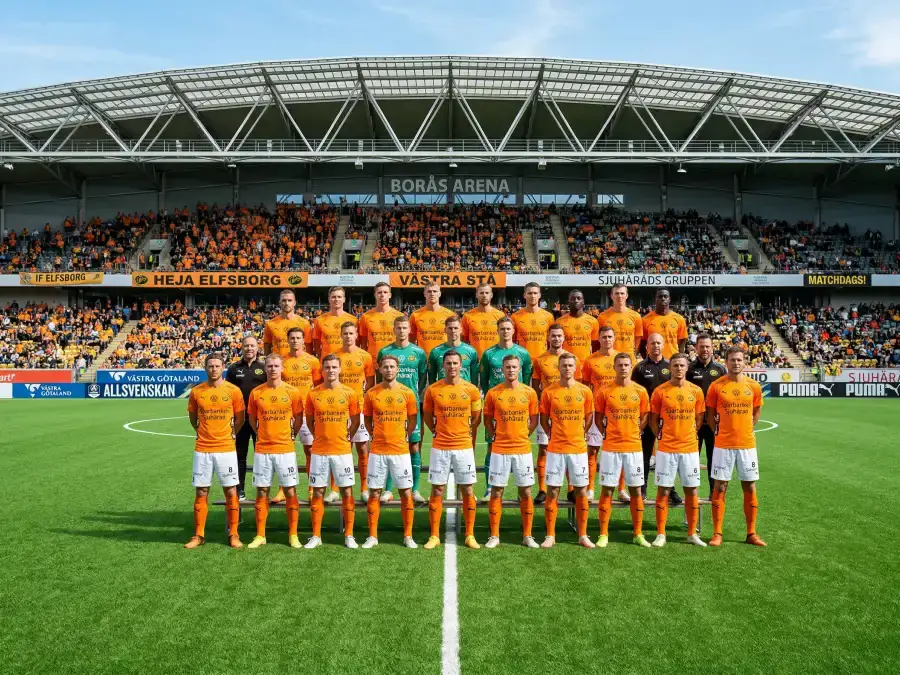 Nederländernas landslag i orange tröjor under en tävlingsmatch